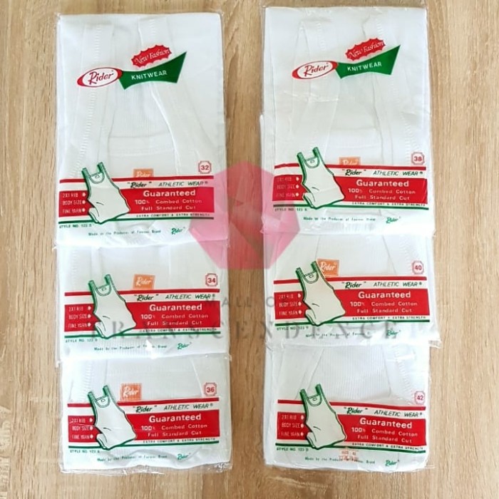 Rider R 123 B / R123B - Kaos Dalam Oblong Singlet Kutang Pria Salur T-Shirt Putih Katun