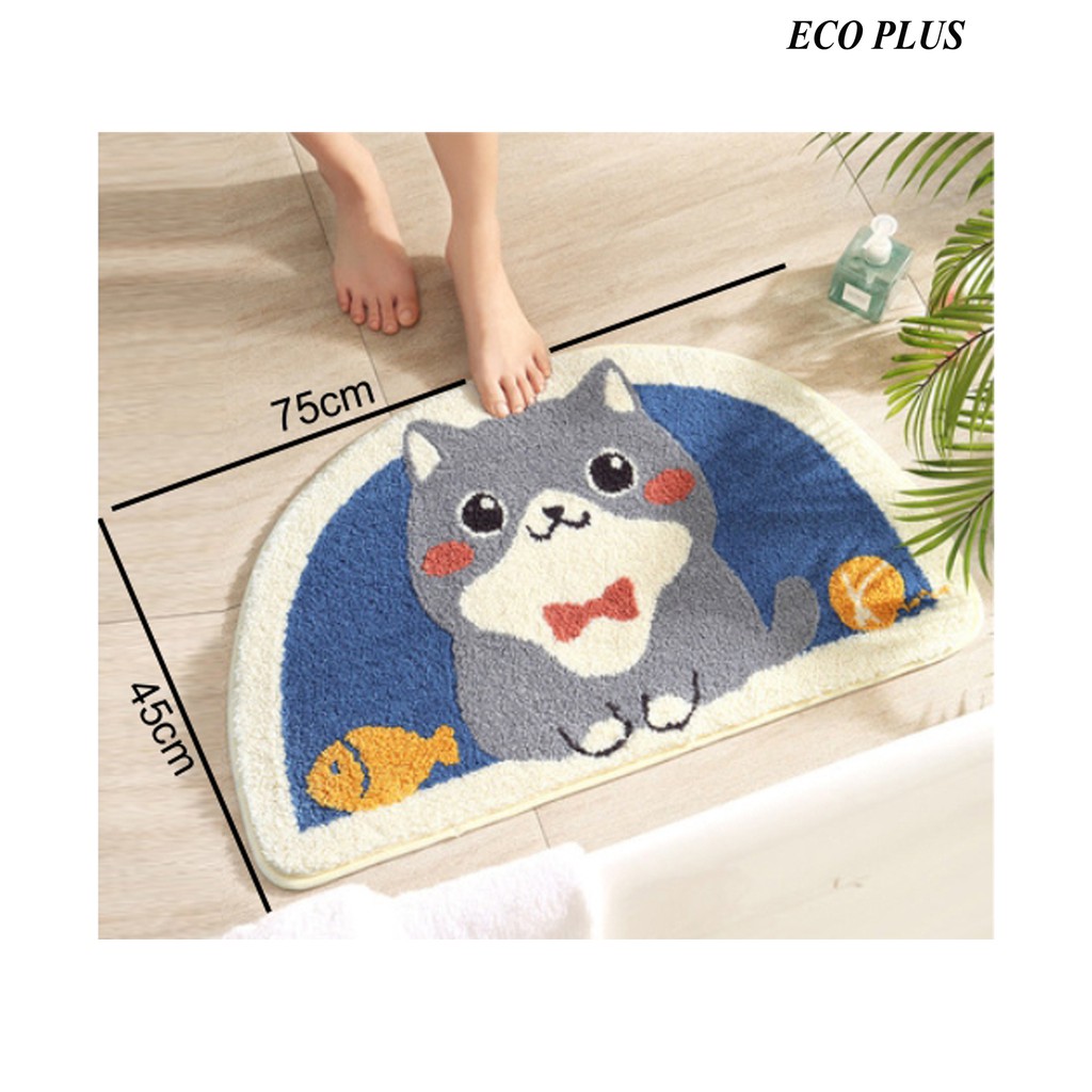 Keset Microfiber anti slip floor Mat carpet Setengah Lingkaran Motif Cat Dog Kucing Anjing