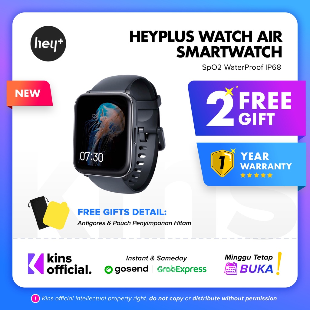 Heyplus Watch Air Smartwatch | Jam Tangan Pria Wanita Waterproof Garansi 1 Tahun