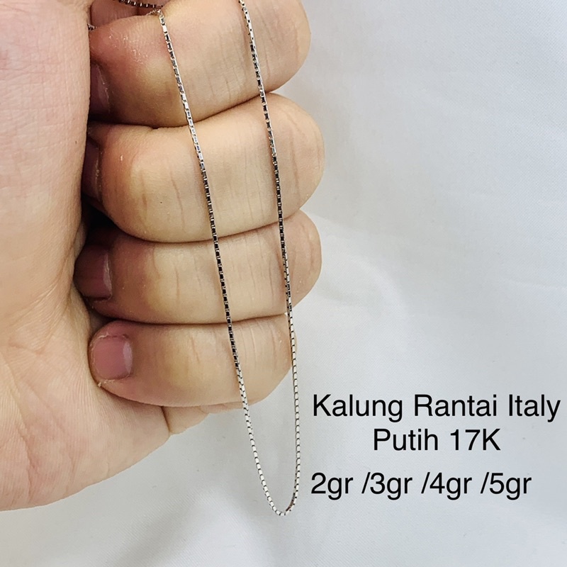 Kalung Rantai Emas Asli Model Italy Putih Kadar 750 17K 2 3 4 5 gr gram White