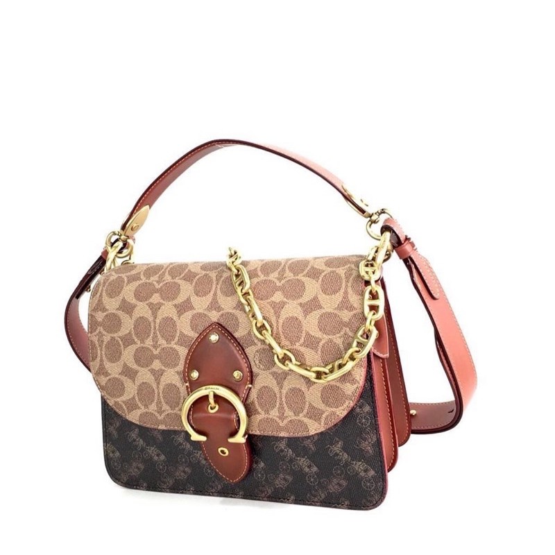 coach beat shoulder bag in signature with horse and carriage Print