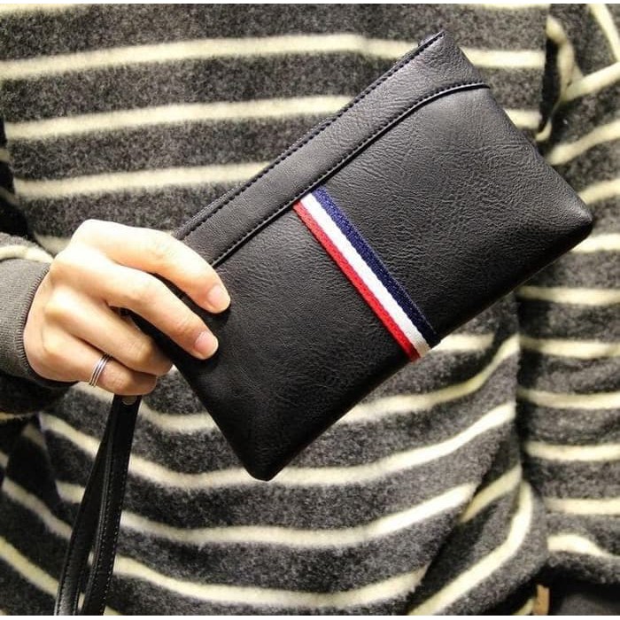 Clutch Bag pria kulit model Gucci Dompet panjang Tas tangan cowok F226 - Hitam
