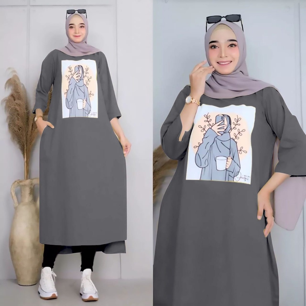 PCS DRESS ADORA MIDI FASHION BUSANA WANITA GAMIS MAXI BAHAN BABYTERRY MS