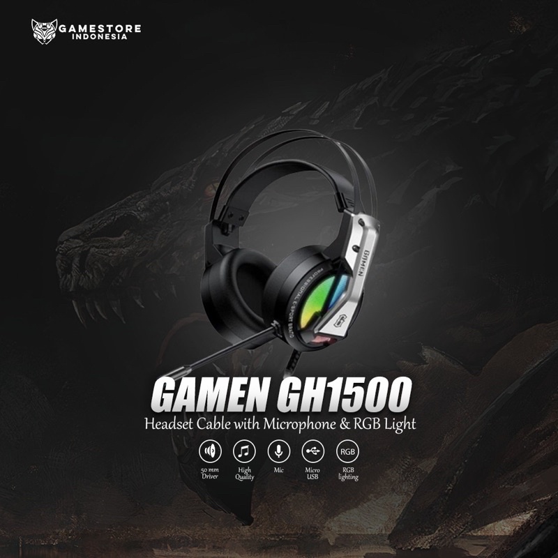 (SERUNI) HEADSET GAMING GAMEN GH1500 RGB GAME LIGHTING EFFECTS Original