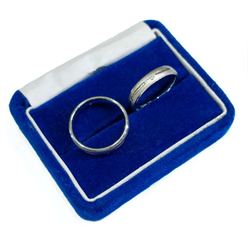 Cincin Couple Pria dan Wanita Perak Asli Silver 925 Lapis Emas Putih Model Dop Putih - Perhiasan Cin