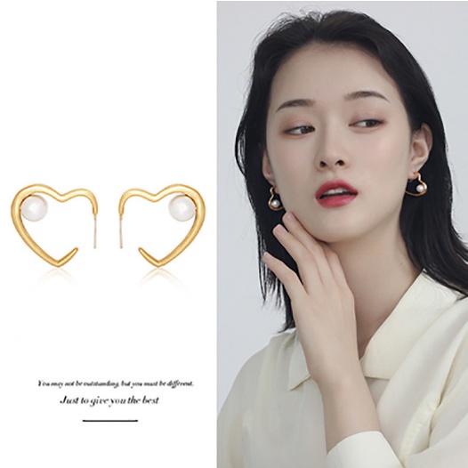 ANTING KOREA WANITA PEARL LOVE RETRO ELEGANT ANTING TUSUK TITANIUM ANTI KARAT GIWANG AKSESORIS FASHION STYLE ANT48