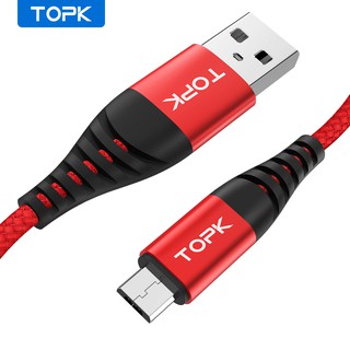 TOPK Kabel Data Micro USB Bahan Nilon Braided Panjang 1M Untuk Samsung Huawei Xiaomi