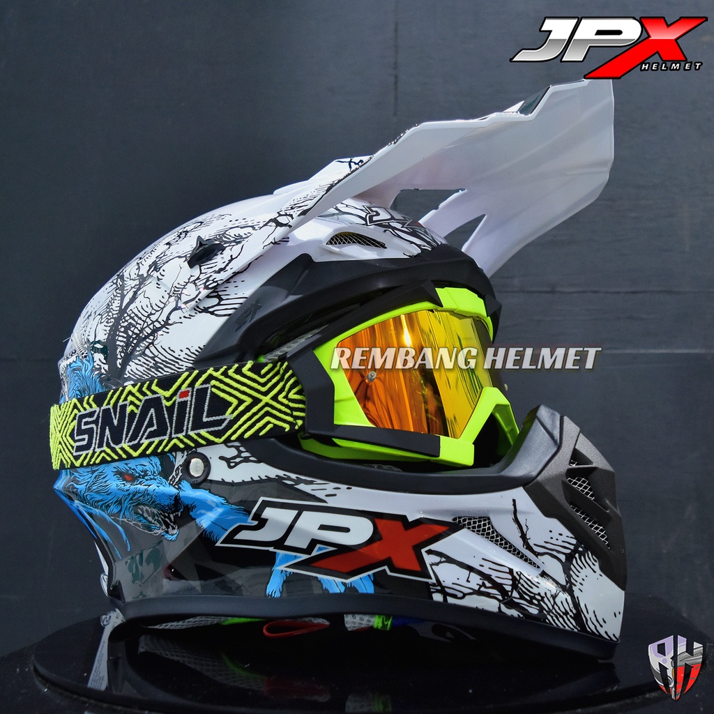 HELM JPX CROSS_FOX1 X14 - PEARL WHITE GLOSS PAKET GANTENG GOOGLE SNAIL HELM JPX KLX ORIGINAL HELMET MOTO TRAIL SUPERMOTO HELM FULL FACE MOTO CROSS TERBAIK TERMURAH-MX30 STABILO/RED