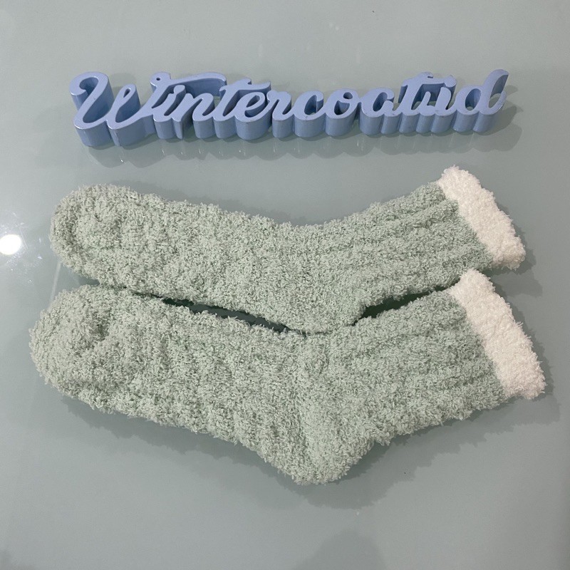 Kaos kaki wool wanita musim dingin winter import wol socks woman hangat korea candy tidur-Hijau