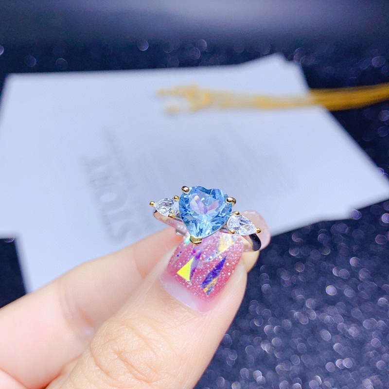 Fancyqube Cincin Bentuk Hati Bahan Cubic Zirconia Warna Biru Dapat Disesuaikan Untuk Wanita