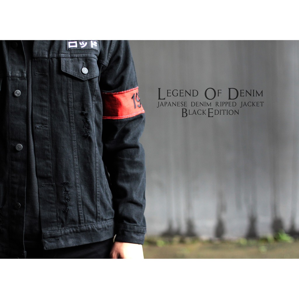 Seri ILRJJ233 Jacket Japanese Ripped jeans pria distro jaket ripped jeans Black Legend of Denim