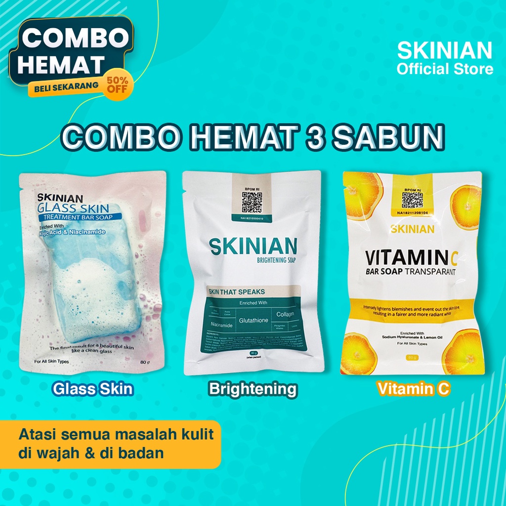 Paket Hemat isi 3 Sabun Skinian Treatment Bar Soap dan Skinian Vitamin C - Sabun Viral Tiktok Sabun Pemutih Badan BPOM Penghilang Bekas Luka Penghilang Flek Hitam Plek Item Penghilang Bekas Jerawat Ampuh Sabun Piral Viral untuk Wajah dan Badan Aman Bagus