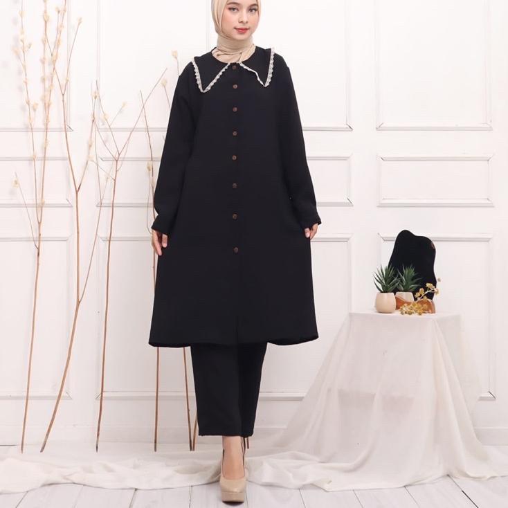 SETELAN CRINKLE JESSY SET  ONE SET SETELAN TUNIK SETCEL CRINKLE KERAH RENDA BUSUI MUSLIM ‣ TMM.81160