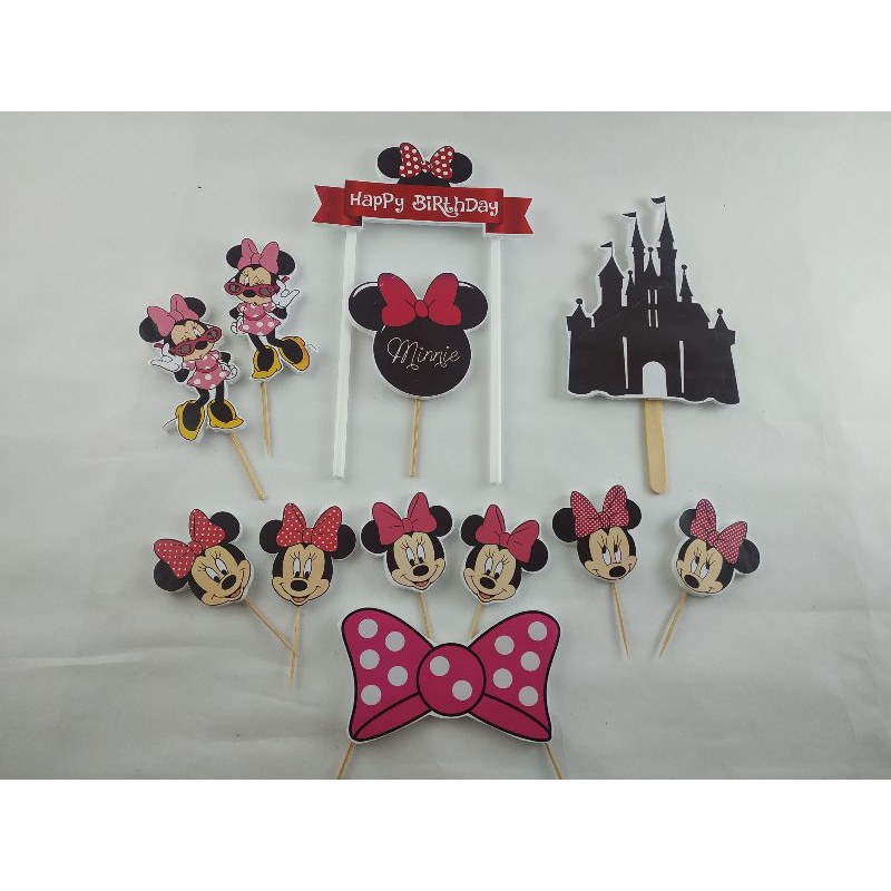 cake toper minnie mouse / tusuk cupcake mini mouse READY STOK KOKOH dilapisi STYROFOAM