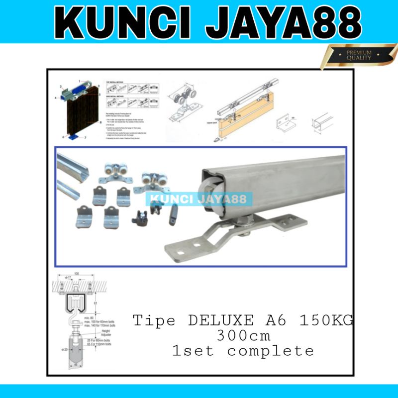 Rel sleding PREMIUM A6 J6 D6 300CM rel pintu geser 3.meter rel gantung 3.0m 1set complete tipe premi