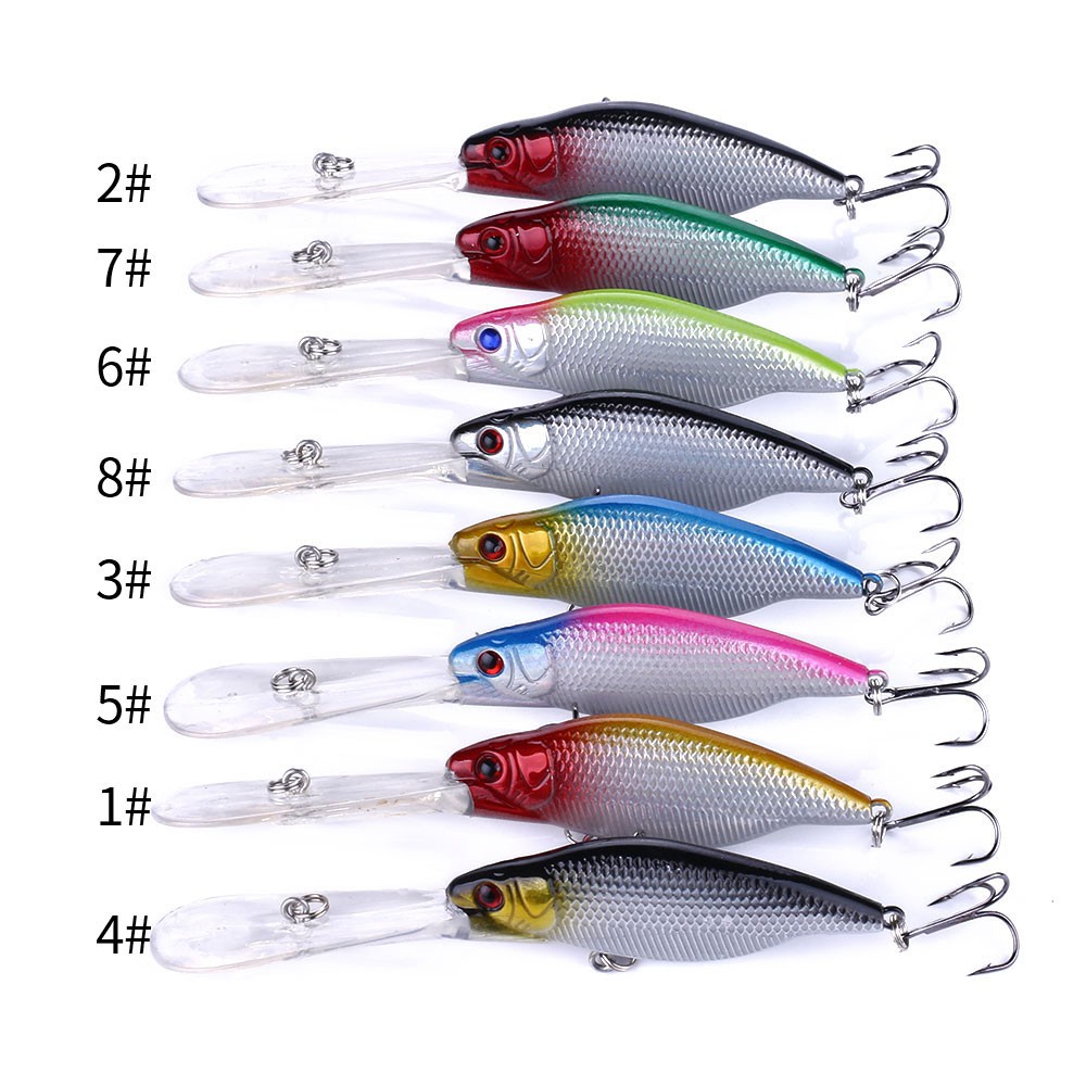 HENGJIA 8PCS Minnow Fishing Lure 110mm 9.2g 3D Eyes Crankbait wobbler Artificial Plastic Hard Bait Fishing Tackle