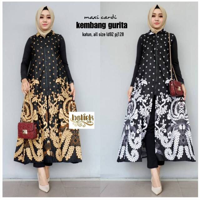 Maxi Cardi Kembang Gurita Outer Kardigan Batik Monokrom Sogan Pesta Sarimbit Couple