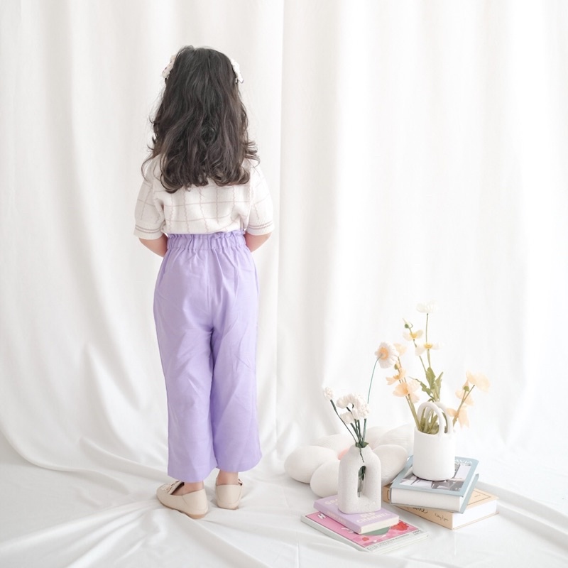 Yobebee Celana Panjang Kulot Linen Anak Perempuan Usia 2 4 6 8 Tahun Bawahan Kids Pants Katun Polos Model Casual Santai Girls Anak Cewek