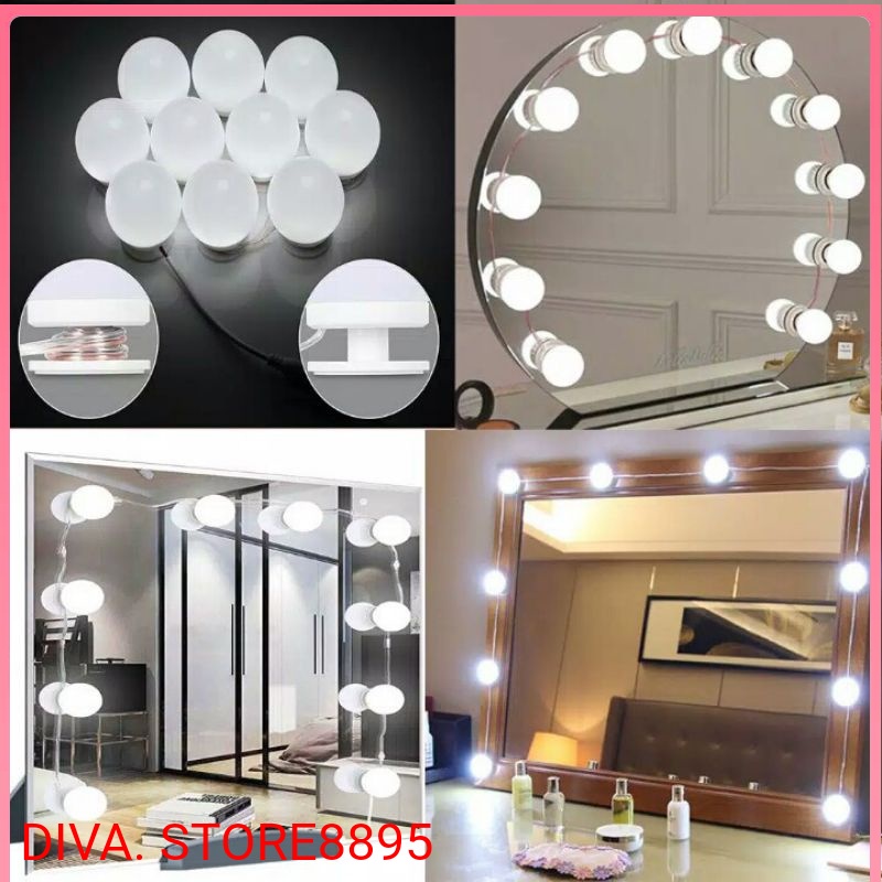 [3Warna] Lampu Vanity Lampu Makeup/Lampu kaca Lampu Vanity Mirror LED CERMIN tempel