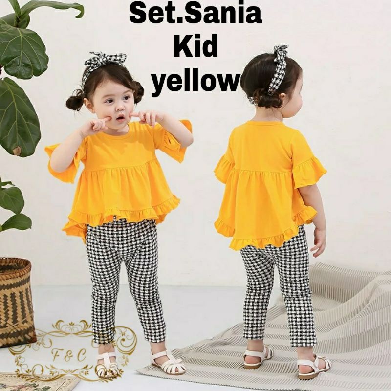 SET SANIA KID PAKAIAN ANAK PEREMPUAN SETELAN ATASAN DAN CELANA BAHAN BABYTERRY KOMBI KATUN KOTAK FEHM