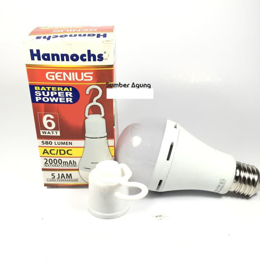 Lampu LED AC DC Hannochs Genius 6W 6 Watt Tahan 5 Jam Selalu Nyala