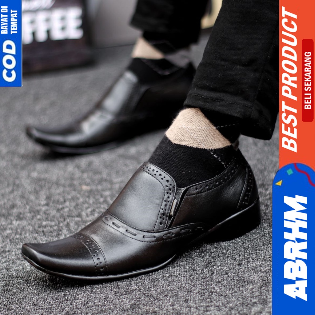 Sepatu Pantofel Kerja Kantor Kulit Asli Formal Hitam Pria Abrhm Opex