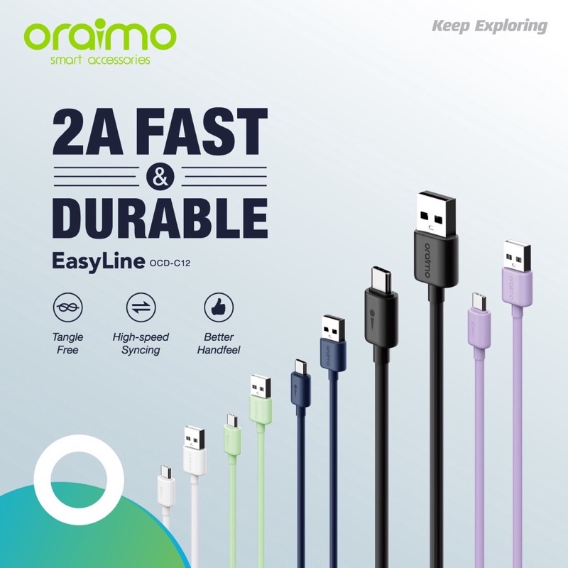 Oraimo OCD-C12 Kabel Data Type-C Android Cable 2A Fast &amp; Durable - Garansi 1 Tahun