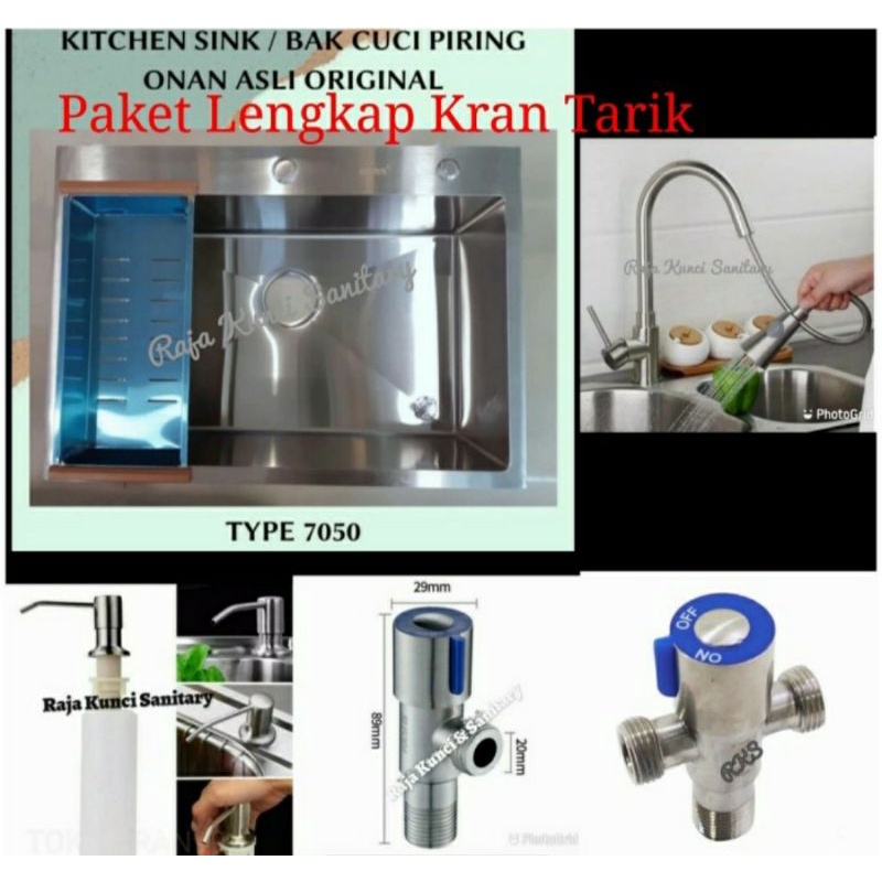 ONAN Kitchen Sink 7050 ONAN 1 Lubang/Paket Lengkap Kitchen Sink ONAN 7050 Stainless