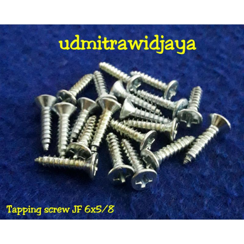 Tapping screw JF 6x5/8 sekrup datar tapping FH scrup kepala rata skrup 1pack 20pcs sekrup box ampli