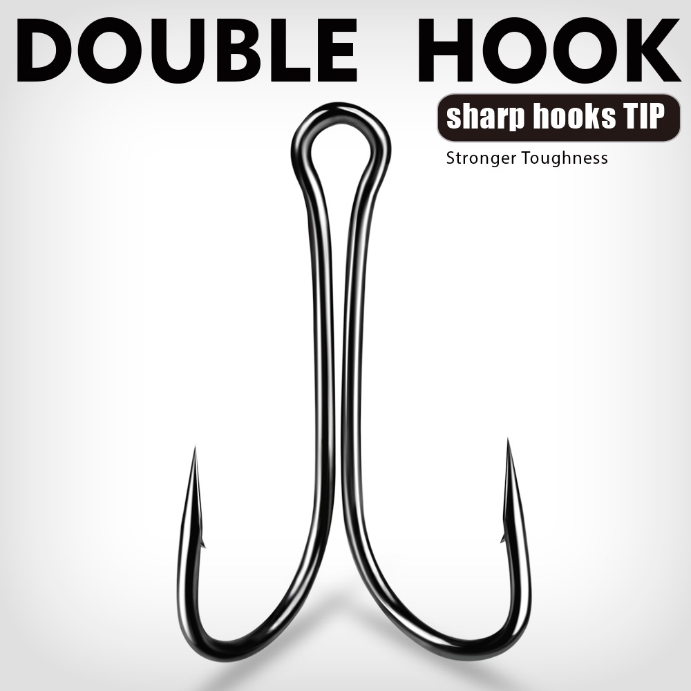 SHILIHUI 50pcs Set Kail Pancing Double Hook Soft Frog Ukuran 1#-4/0# Untuk Umpan Katak Palsu Alat Pancing Murah Hight Carbon Steel Ikan Tajam