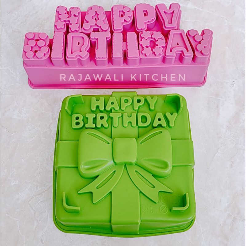 Loyang Cetakan Puding HAPPY BIRTHDAY Pita Kotak Silikon Silicone