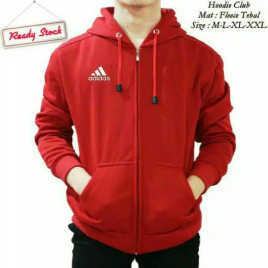 Spesial         JAKET HOODIE ZIPPER ADIDAS MERAH         Terbaru