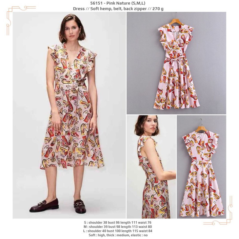 56151 Pink Nature Dress / Dress Casual Panjang Pink