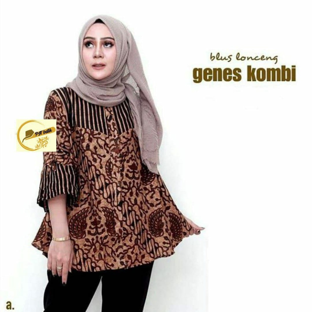 Batik Blouse Lawasan Coklat Blus Kantor Genes Soloan Motif Variasi Banyak Atasan [ISBY BATIK]