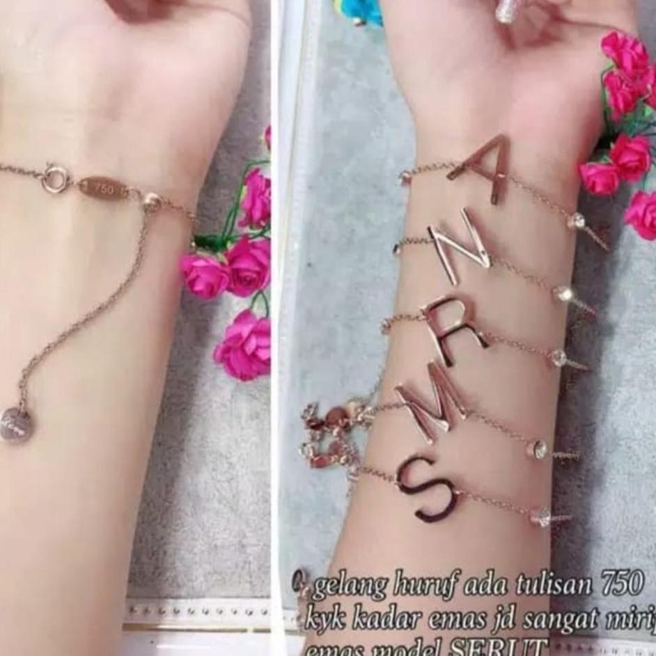  gelang tangan titanium huruf anti karat / gelang huruf import serut