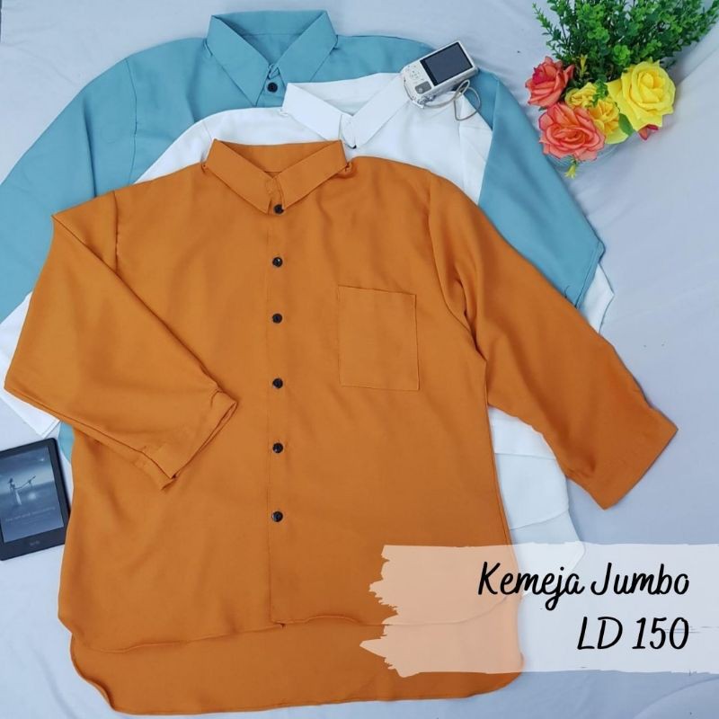 BAJU LD150 KEMEJA ATASAN WANITA JUMBO OVERSIZE BIG SIZE LENGAN PANJANG MUAT SAMPE BB 100KG++ COD