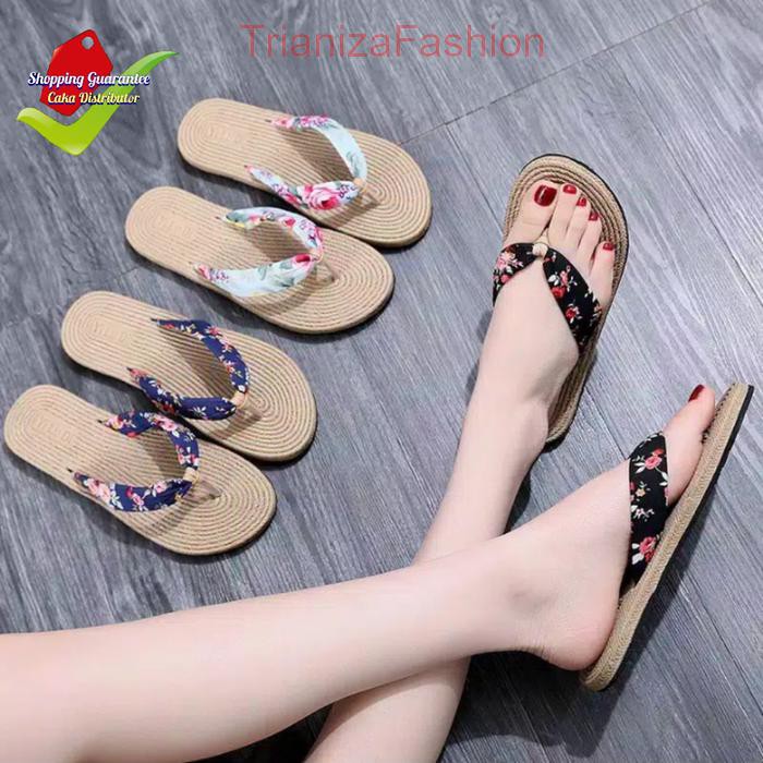 Sandal Wanita Jepit Etnik Flip Flop Import Biru Pink Merah Ungu