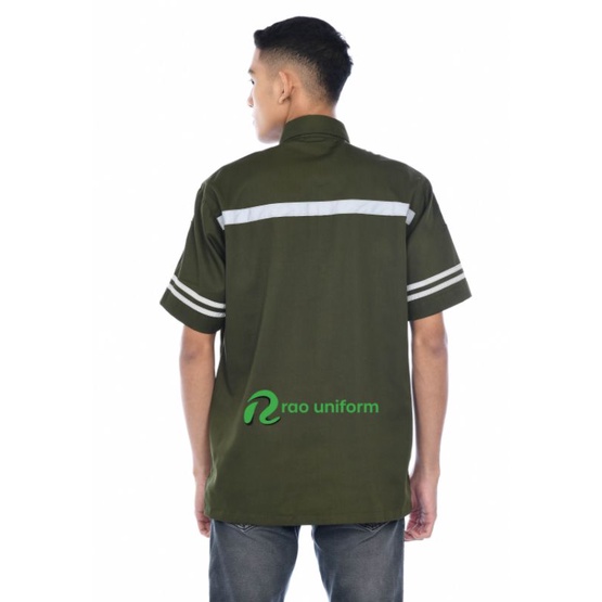 Atasan Wearpack tangan pendek custom bordir/Baju kerja kantor./Baju safety Putih murah/seragam karyawan kantor pabrik lapangan