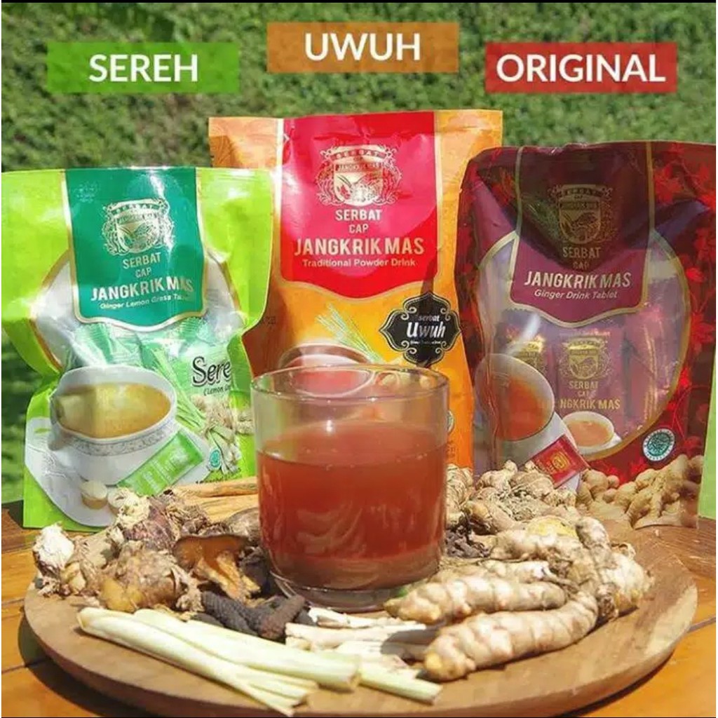 

Minuman Herbal Serbat Jahe/Serbat Uwuh/Serbat Sereh Cap Jangkrik Mas