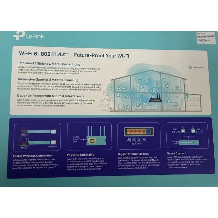 TPLink Archer AX10 - AX1500 Wi-Fi 6 Router Wireless