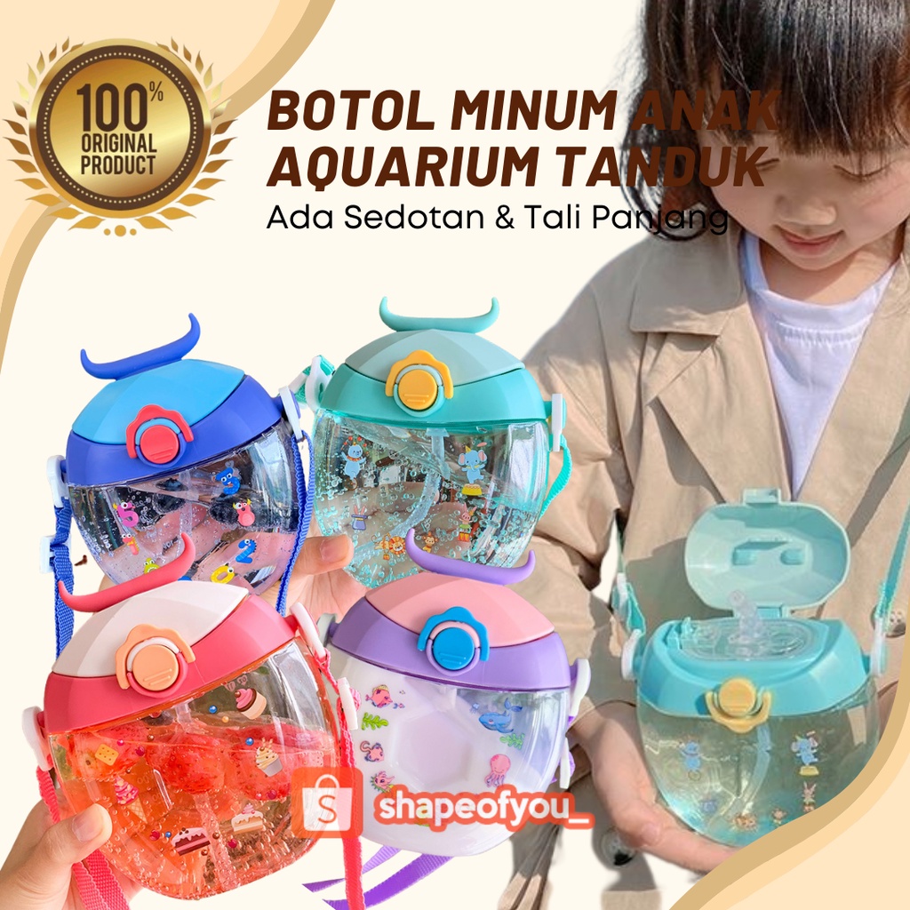 Botol Minum Balita Anak TK SD Sekolah Sedotan Tali Aquarium BPA Free