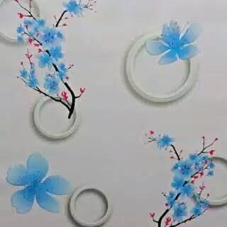 Wallpaper Motif Bunga Sakura Unik Biru  Dan  Pink  Uk 45 