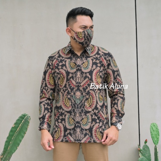 kemeja Baju batik pria lengan panjang Modern Cowok Premium Laki Laki  Jumbo Slim fit Kasual Full Furing Mewah Ori Asli Bahan Katun Big Size Exclusive Simple Elegan Kombinasi Model Terbaru Lengan Panjang Pria BATIK ALUNA Oringinal PL 107