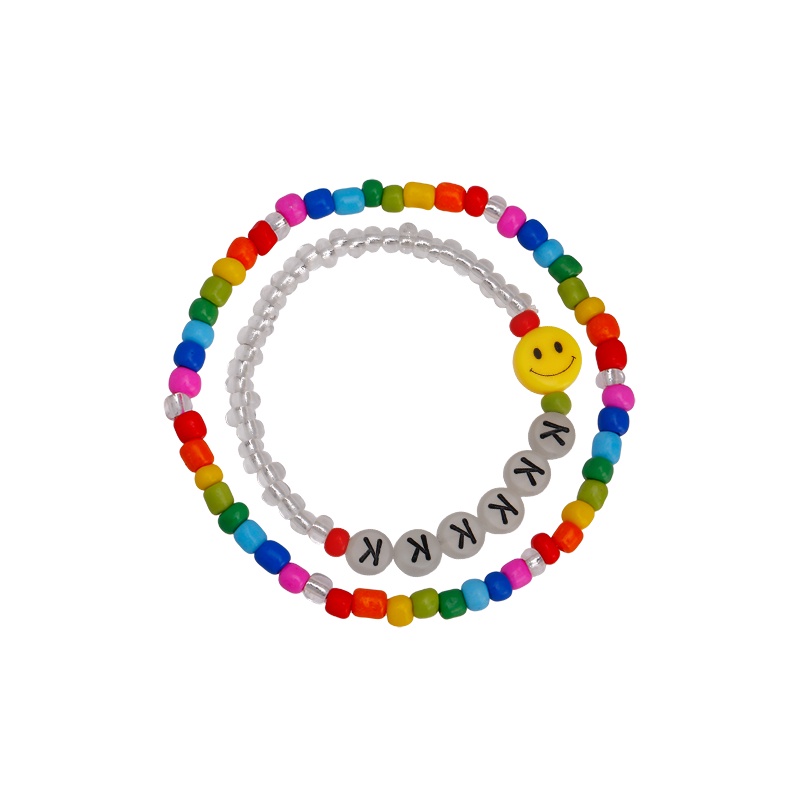 Gelang Manikmanik Elastis Handmade Aneka Warna Dengan Charm Smiley Face Untuk Wanita