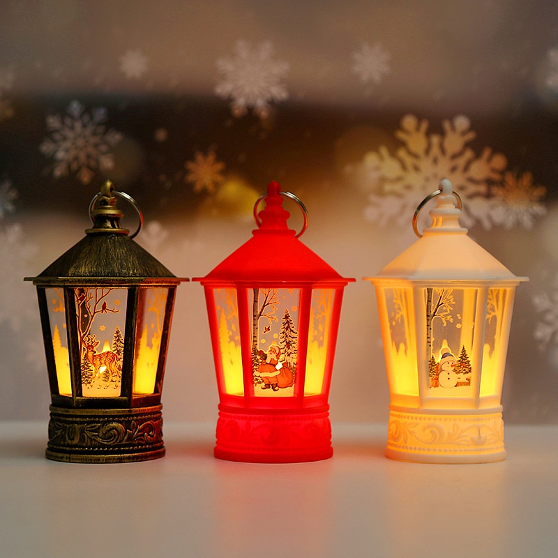 Lampu Lentera Minyak Gantung Desain Santa Claus Snowman Elk Gaya Vintage Untuk Dekorasi Natal