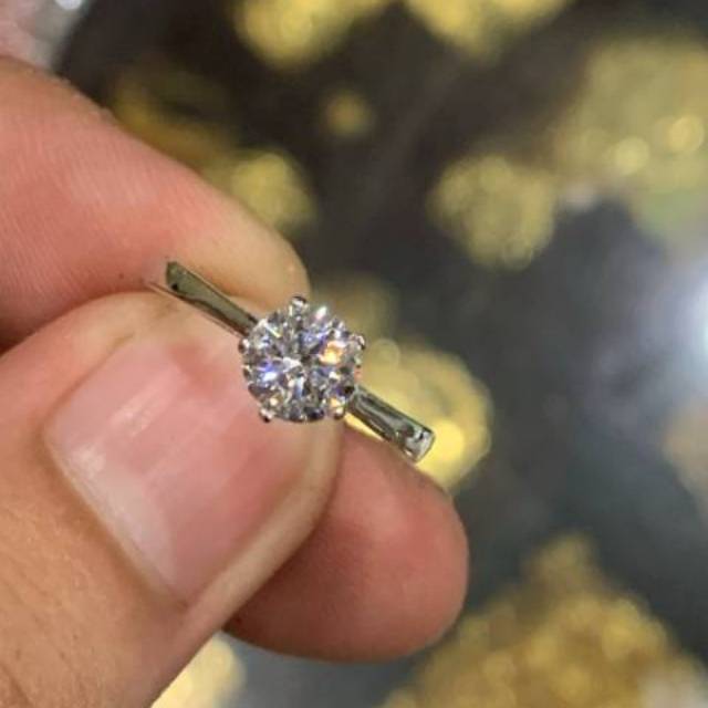 Cincin solitaire anak dan dewasa emas putih asli kadar 750 75% 16k whitegold tunangan nikah lamaran seperti berlian