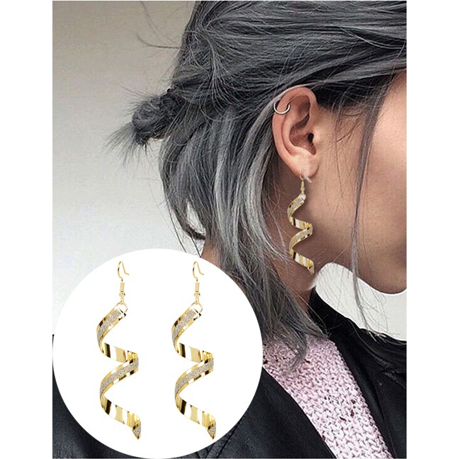 LRC Anting Tusuk Fashion Golden Frosted Spiral Alloy Earrings K44359