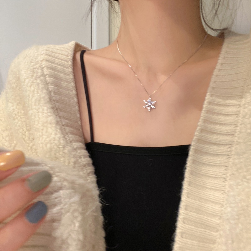 Hello Kalung Rantai Sterling Silver 925 Dengan Liontin Snowflake Gaya Korea Untuk Wanita