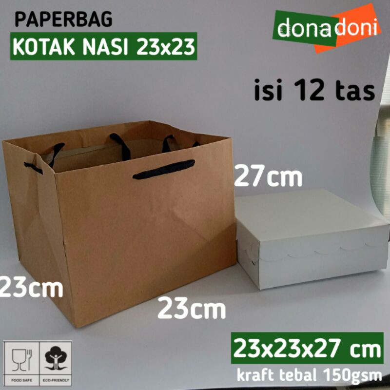 

isi 12 paperbag tas dus kotak nasi 23x23x27 tas kertas paper bag kantong kertas