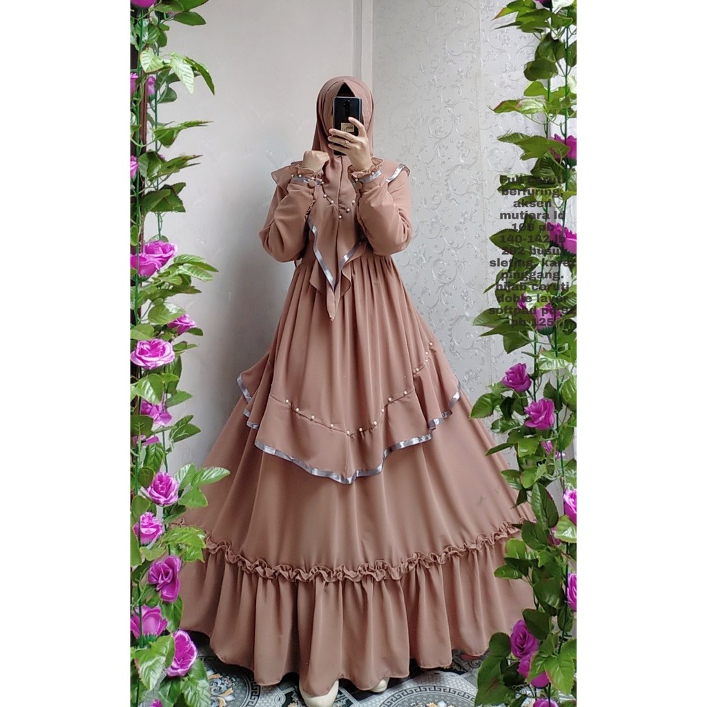 GAMIS  SET SYARI mutiara ceruty pita umpak ceruti gaun pesta muslimah style fashion new terbaru 2020